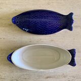 Vintage blue ceramic serving dish by Environmental Ceramics Inc., San Francisco, 1966