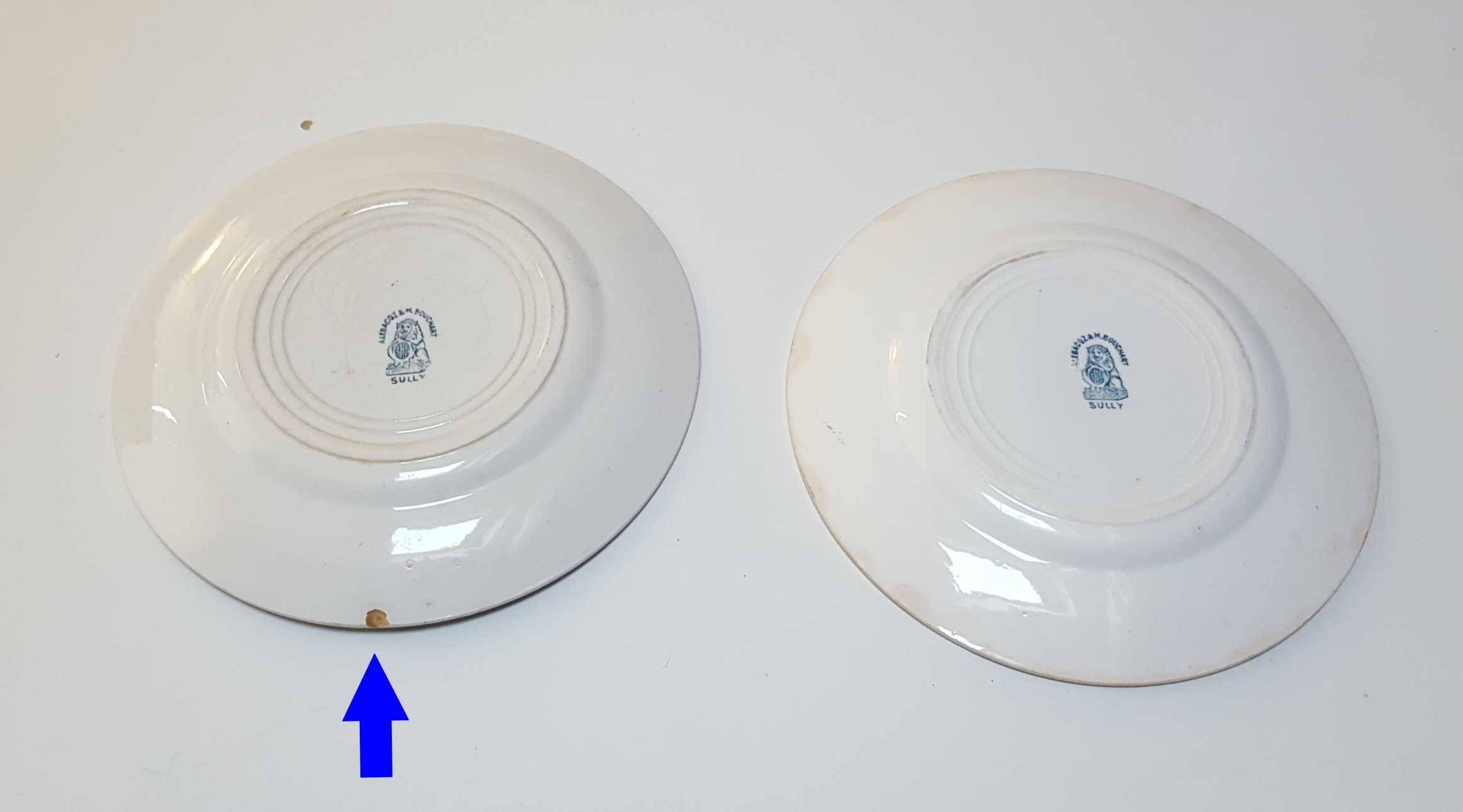Lot of 2 old 19th century earthenware plates À.Lebacqz and M.Bouchart Sully 23