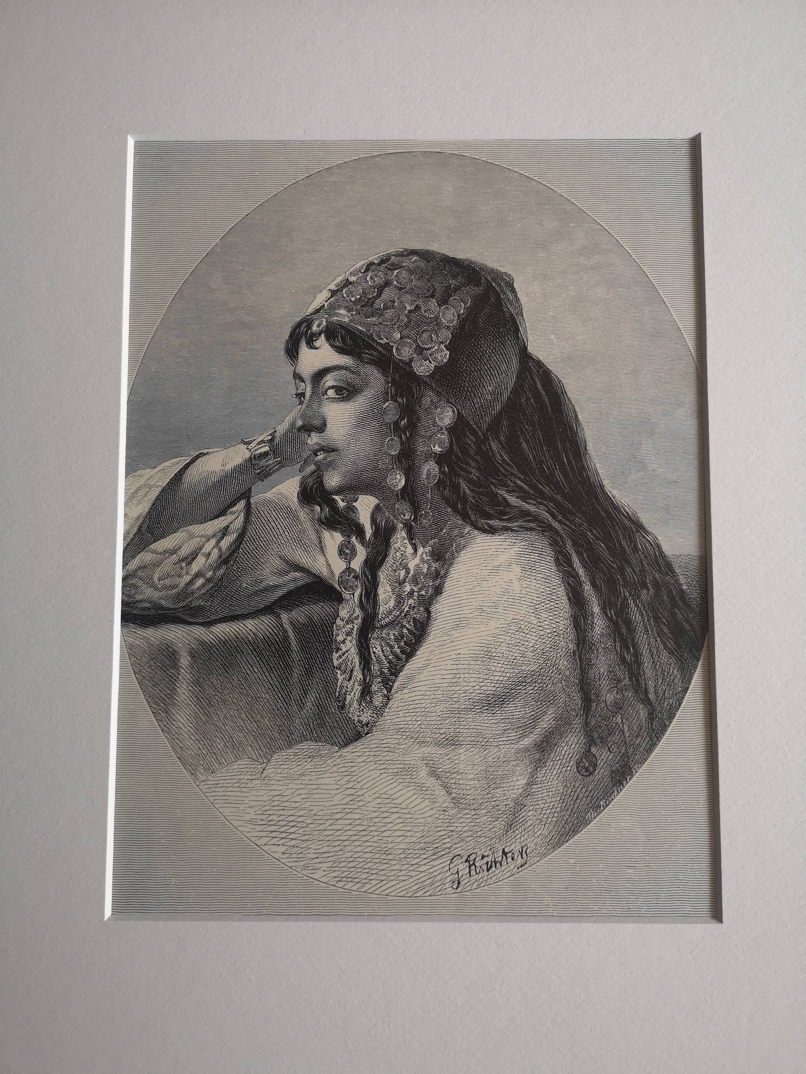 Old orientalist engraving - Gustav Richter - Late 19th century