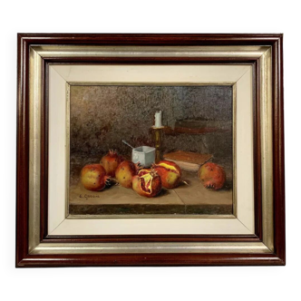 Giovanni Quaglia Italy Art Deco era: large still life with pomegranates