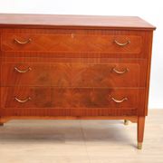 Vintage chest of drawers 3 drawers double handles and brass feet 1960s suede