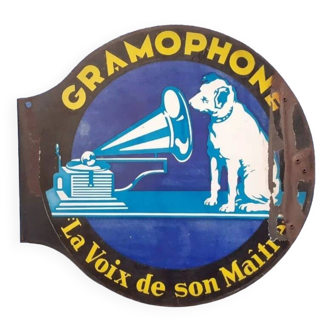 Old enamel plate gramophone the voice of his master radio marconi pathé