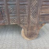 Old Vintage Indian Box on Wooden Wheels Early 20th S