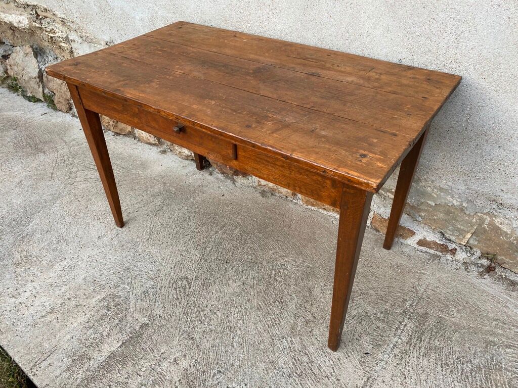 Table de ferme en bois massif avec 1 tiroir
