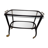 Midcentury mahogany italian bar cart with glass serving tray, 1950s