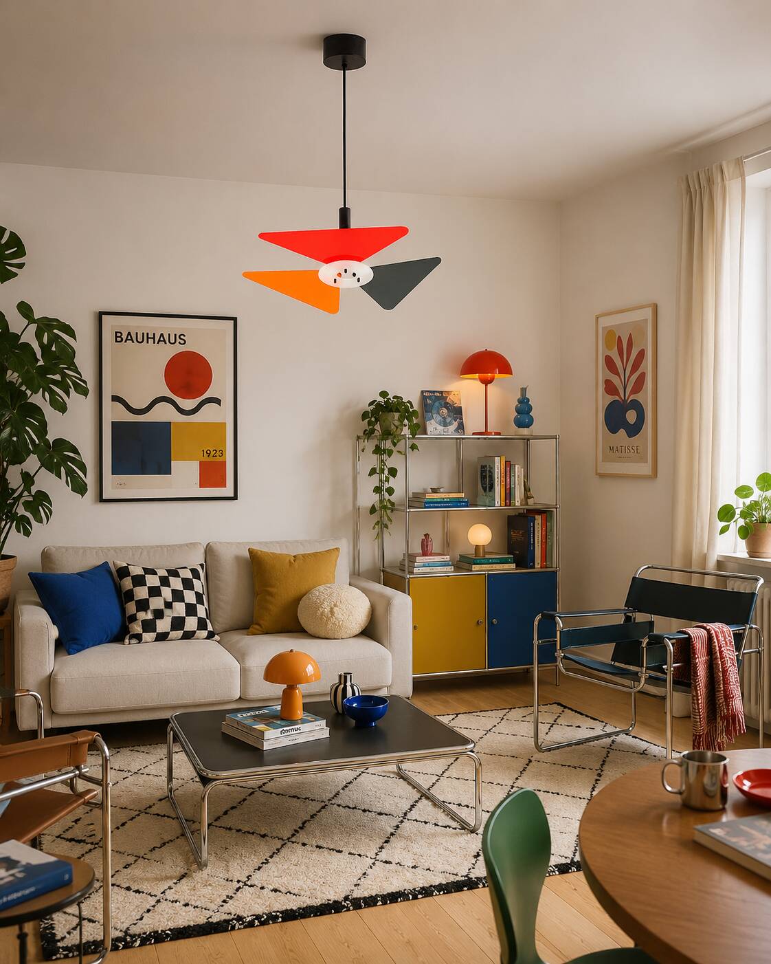 A colourful postmodern pendant light, 1990s.
