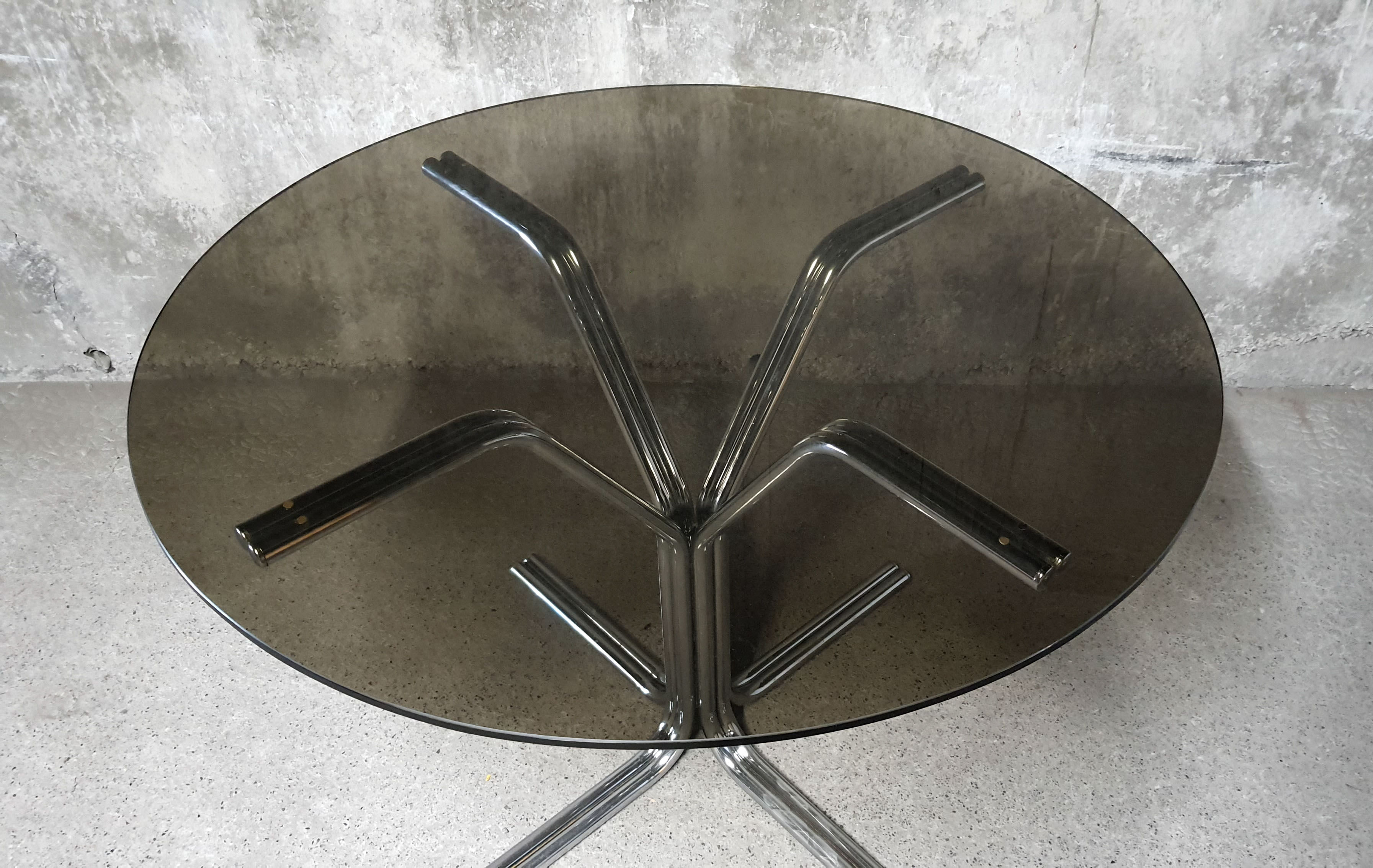 Dining table 1970 chrome and smoked glass