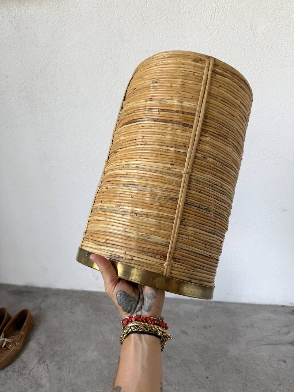Porte parapluie ou corbeille en rotin, 1970, Italie