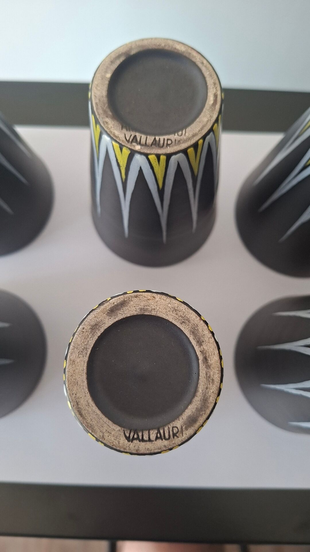 Six Orange and Black Ceramic Vases Vallauris André Baud