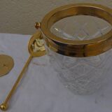Glass and gold metal ice bucket with its gold metal spoon - Very good condition