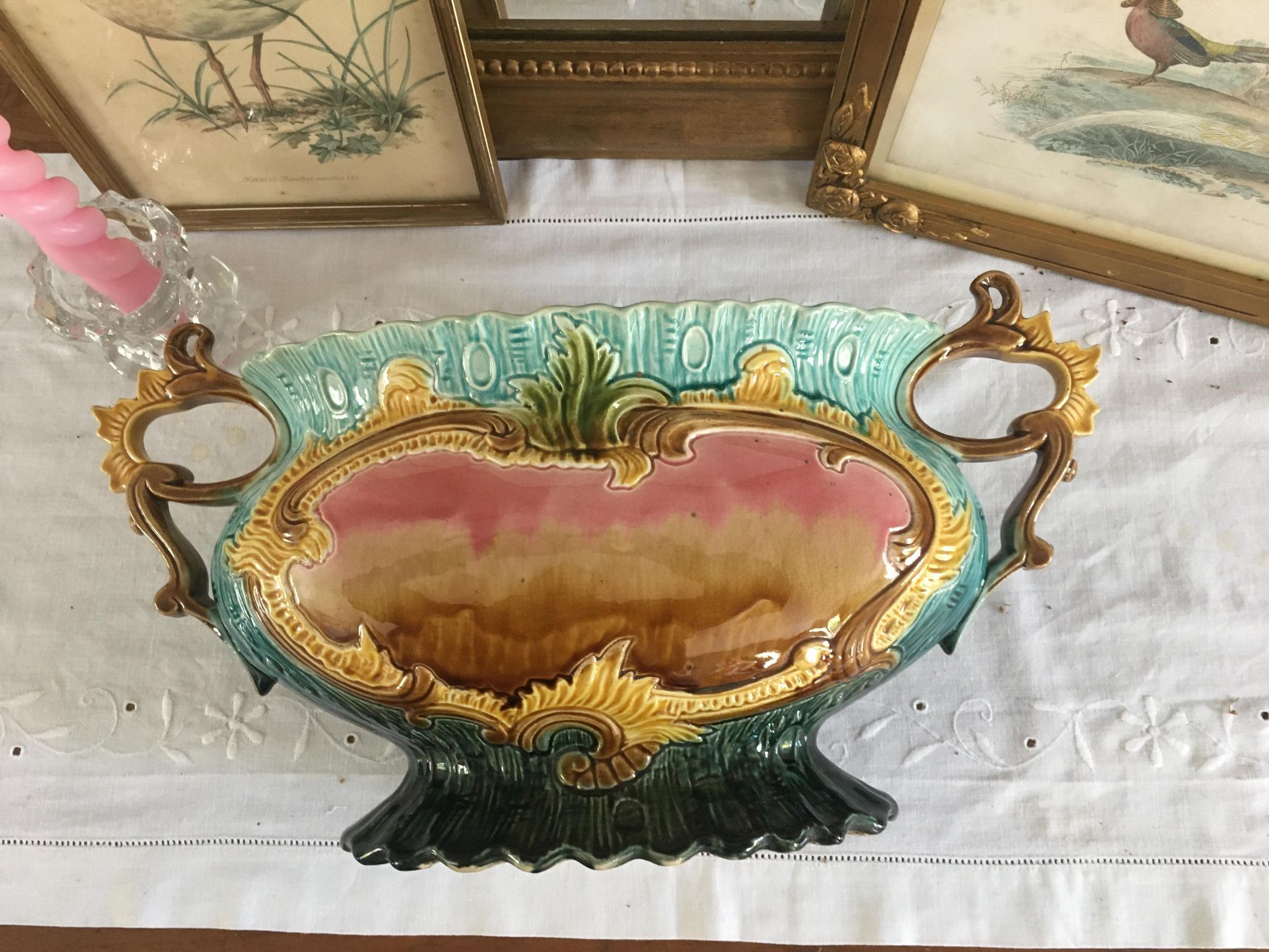 Art Nouveau planter barbotine Majolica 19th