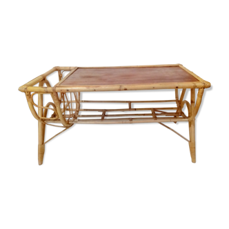 Table basse en rotin vintage