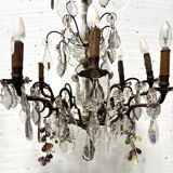 Louis XV style chandelier with pendants and colored glass fruits, 20th century