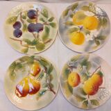 Set of 4 plates in St Clément Barbotine - Majolica - Fruits