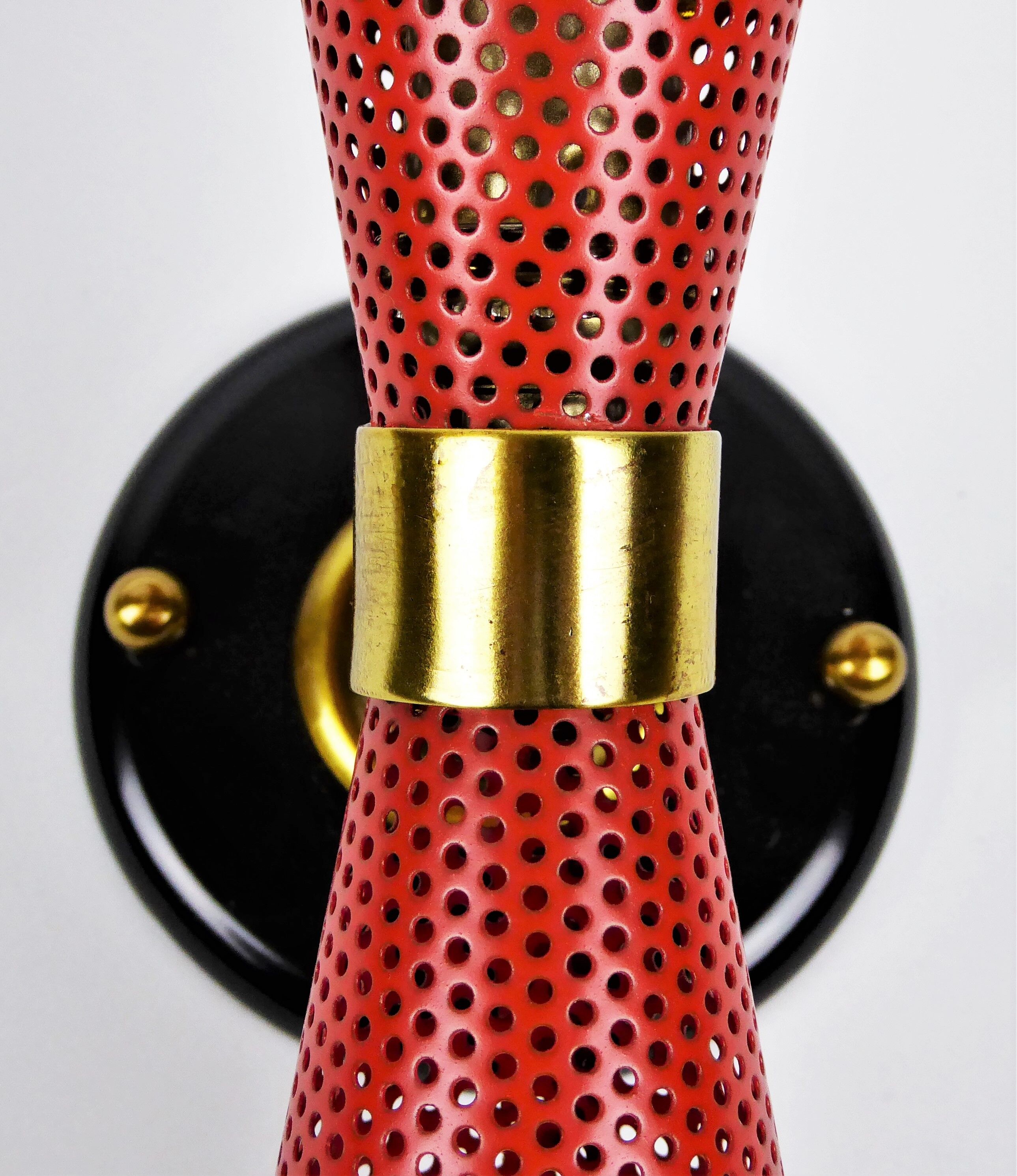 Sconce red and black perforated metal 1960