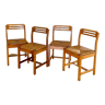 Set de 4 chaises bois et assise en paille, 1960