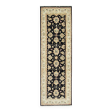 Black Wool Runner Rug, Handmade Floral Ziegler Hallway Runner 211 x 66 cm