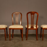 Upholstered damask table and 4 cherry chairs from the 80s