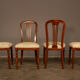 Upholstered damask table and 4 cherry chairs from the 80s