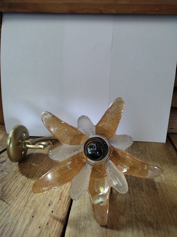 Applique brass tulip petal flower glass orange old vintage dp 0522020