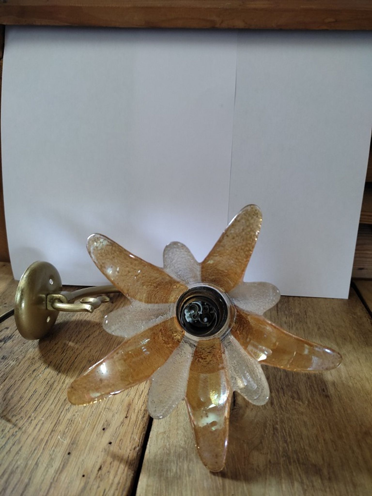 Applique brass tulip petal flower glass orange old vintage dp 0522020