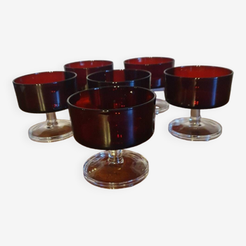 Set of 6 ruby Champagne glasses vintage luminarc cavalier model