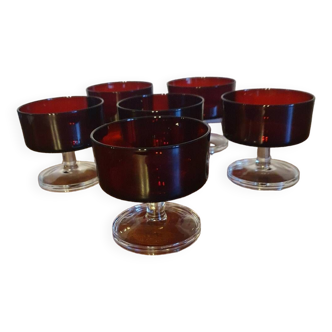 Lot de 6 coupes à Champagne rubis modèle cavalier luminarc vintage