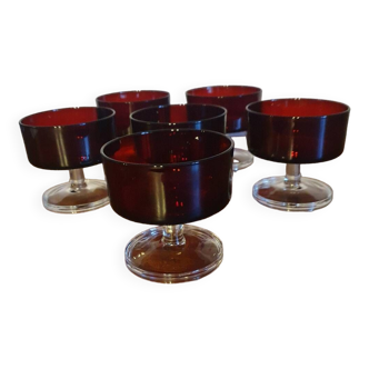 Set of 6 ruby Champagne glasses vintage luminarc cavalier model