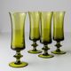 4 green Murano glass drinking glasses - mid-century Italian stemware, olive - 1970s retro cocktail set