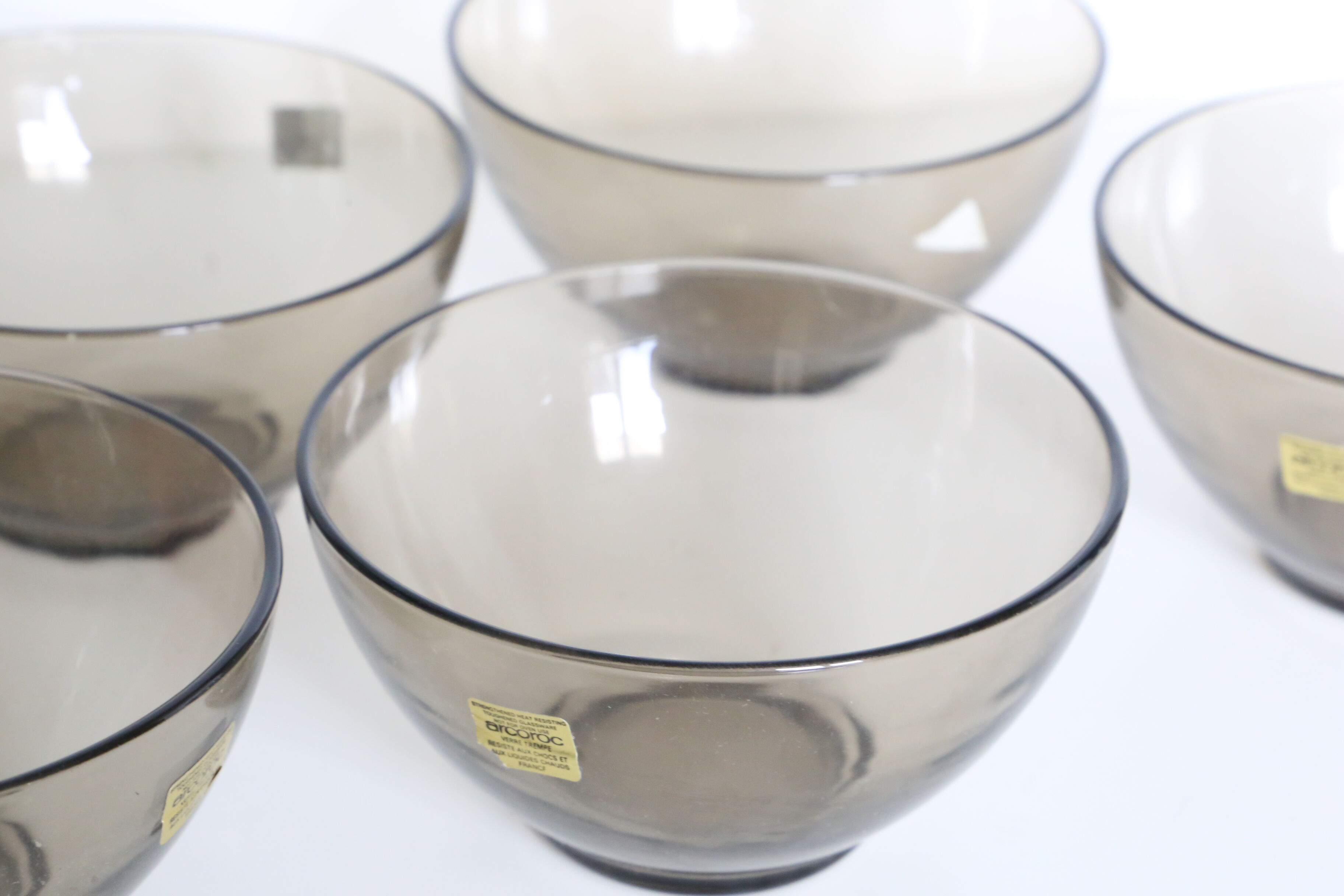 Set of 5 bowls arcopal in grey smoked glass