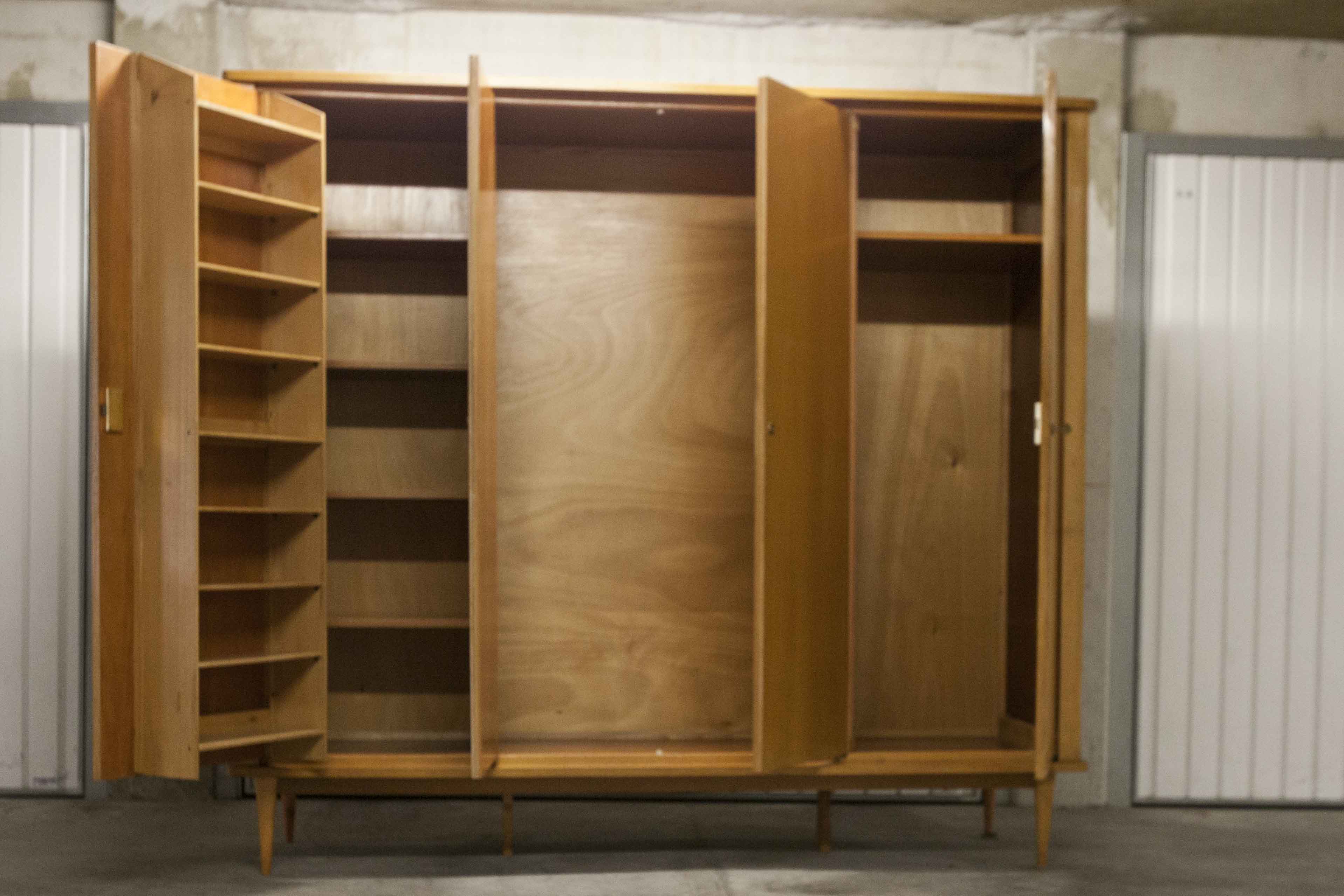 Scandinavian wardrobe 1960 honey color 4 doors L 205 cm