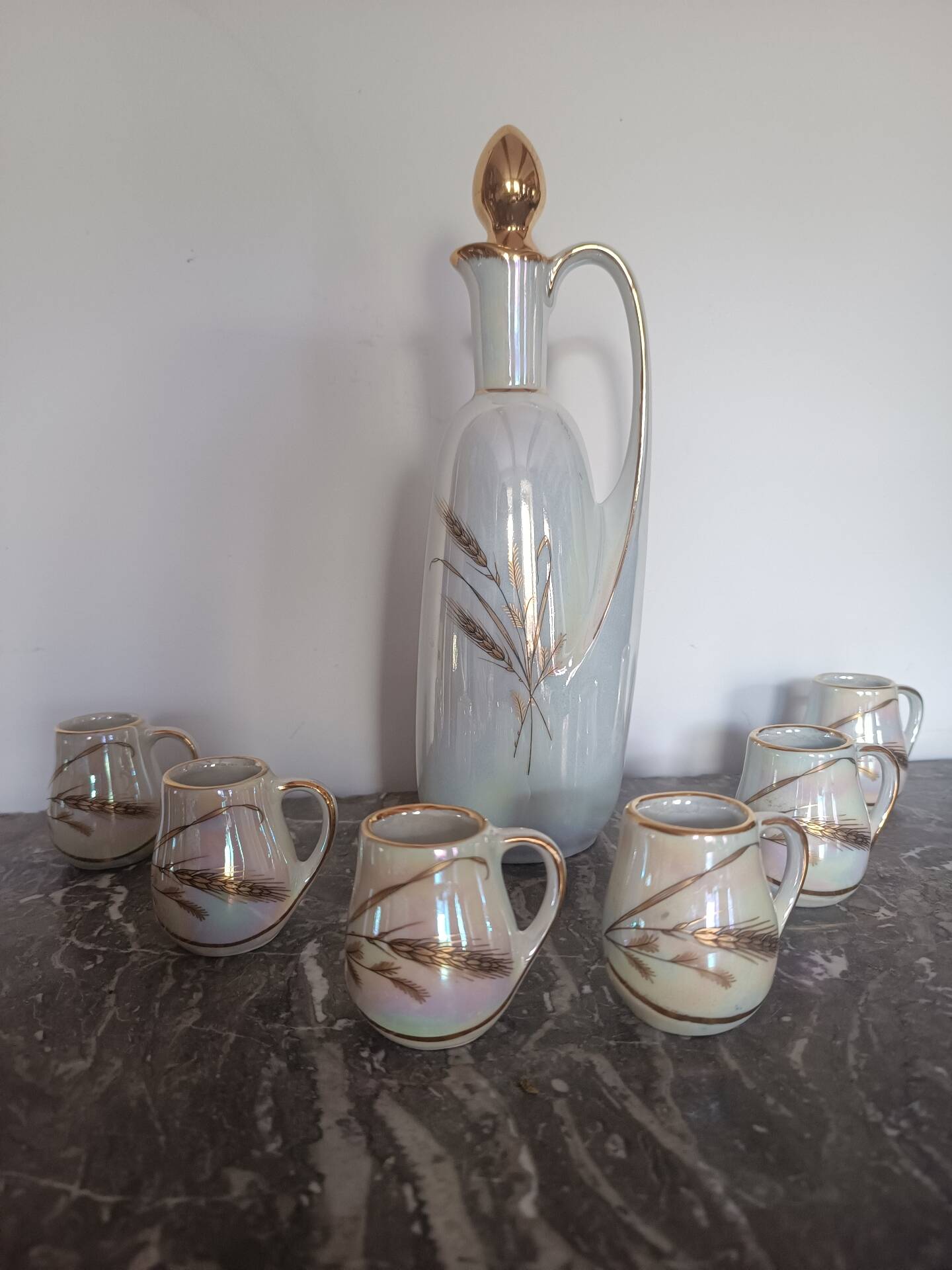 Vintage liqueur service p.a.r.i.s. 2 – iridescent porcelain