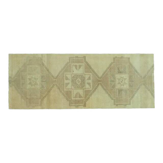 1970s Vintage Turkish Handmade Wool & Cotton Orange Runner Rug 86x230