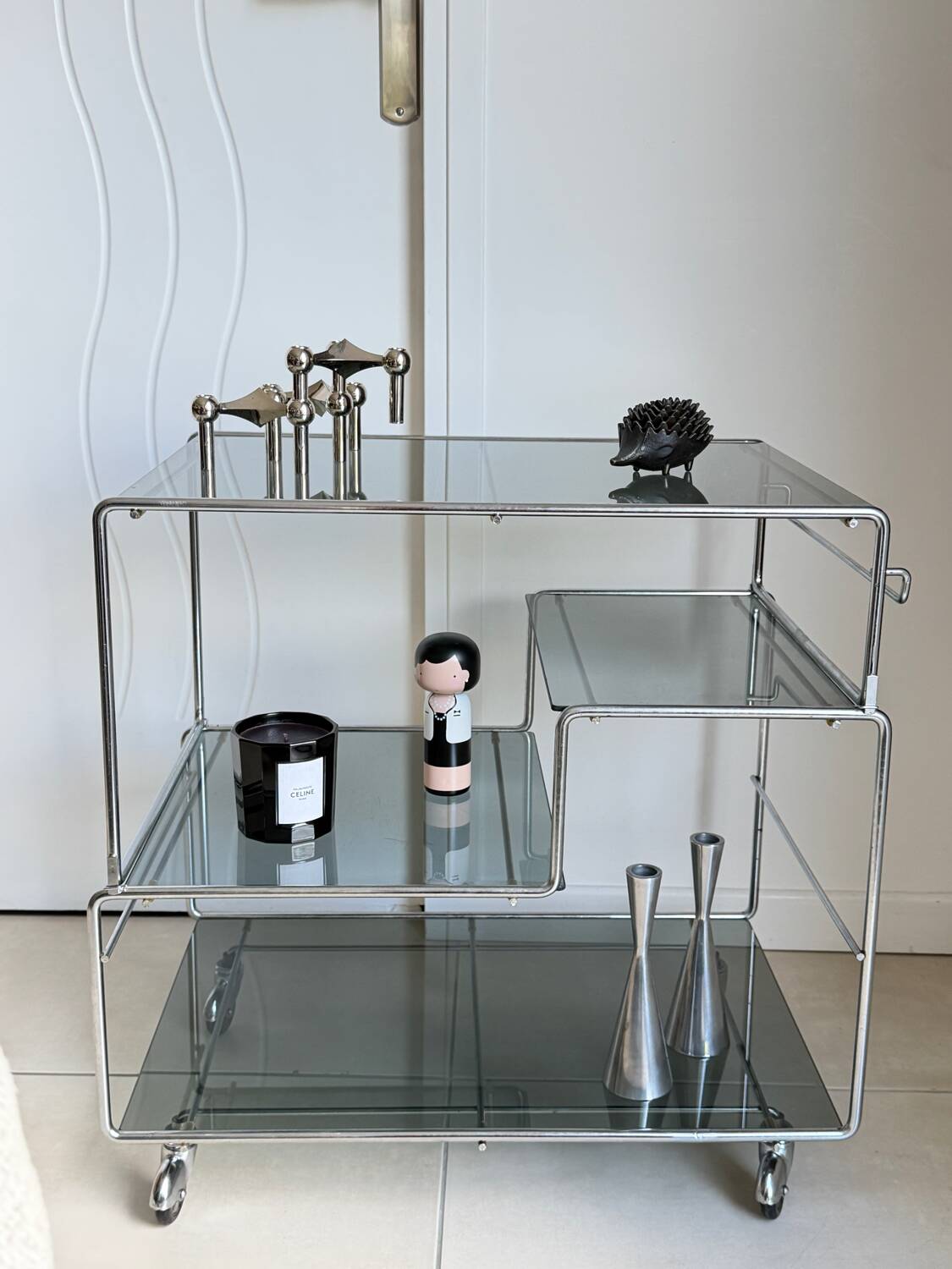 Coffee table / chrome and smoked glass by Max Sauze
