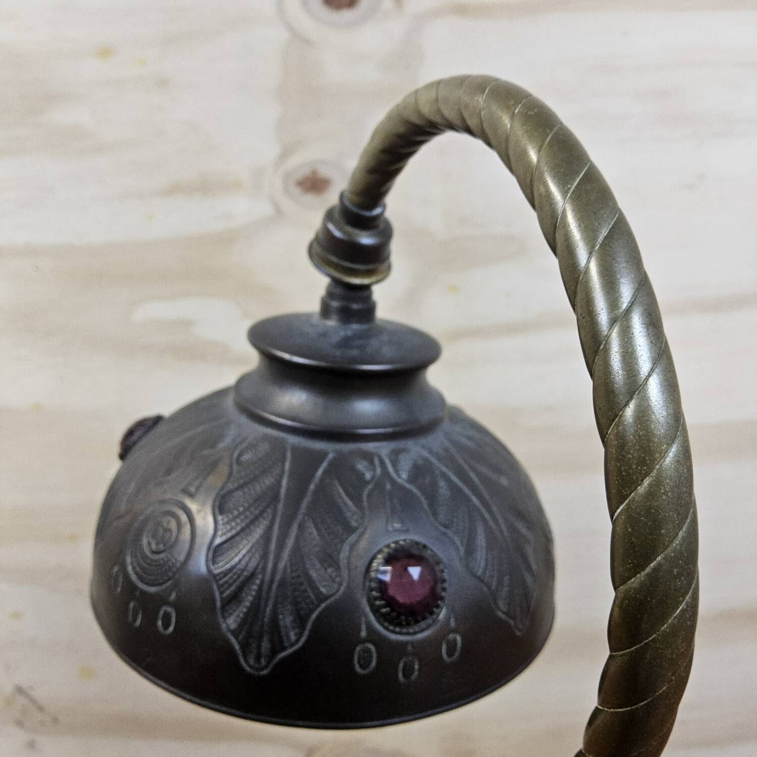 Antique brass Art Nouveau desk lamp (glass diamonds)