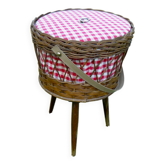 Vintage 1960s rattan and gingham fabric compass foot worker