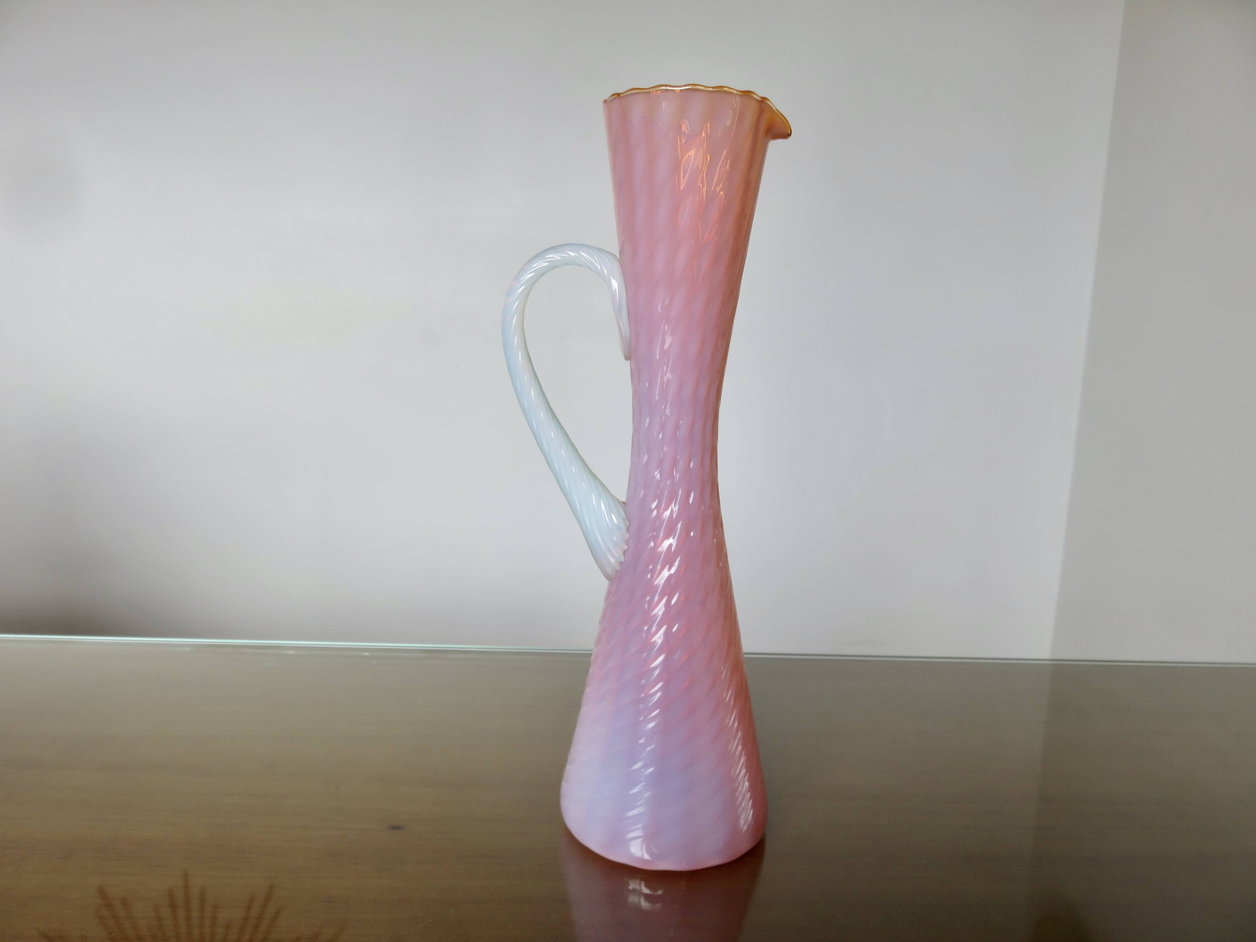 Vase, soliflore stelvia glass, italy, pink, orange and opalescent, 1960s