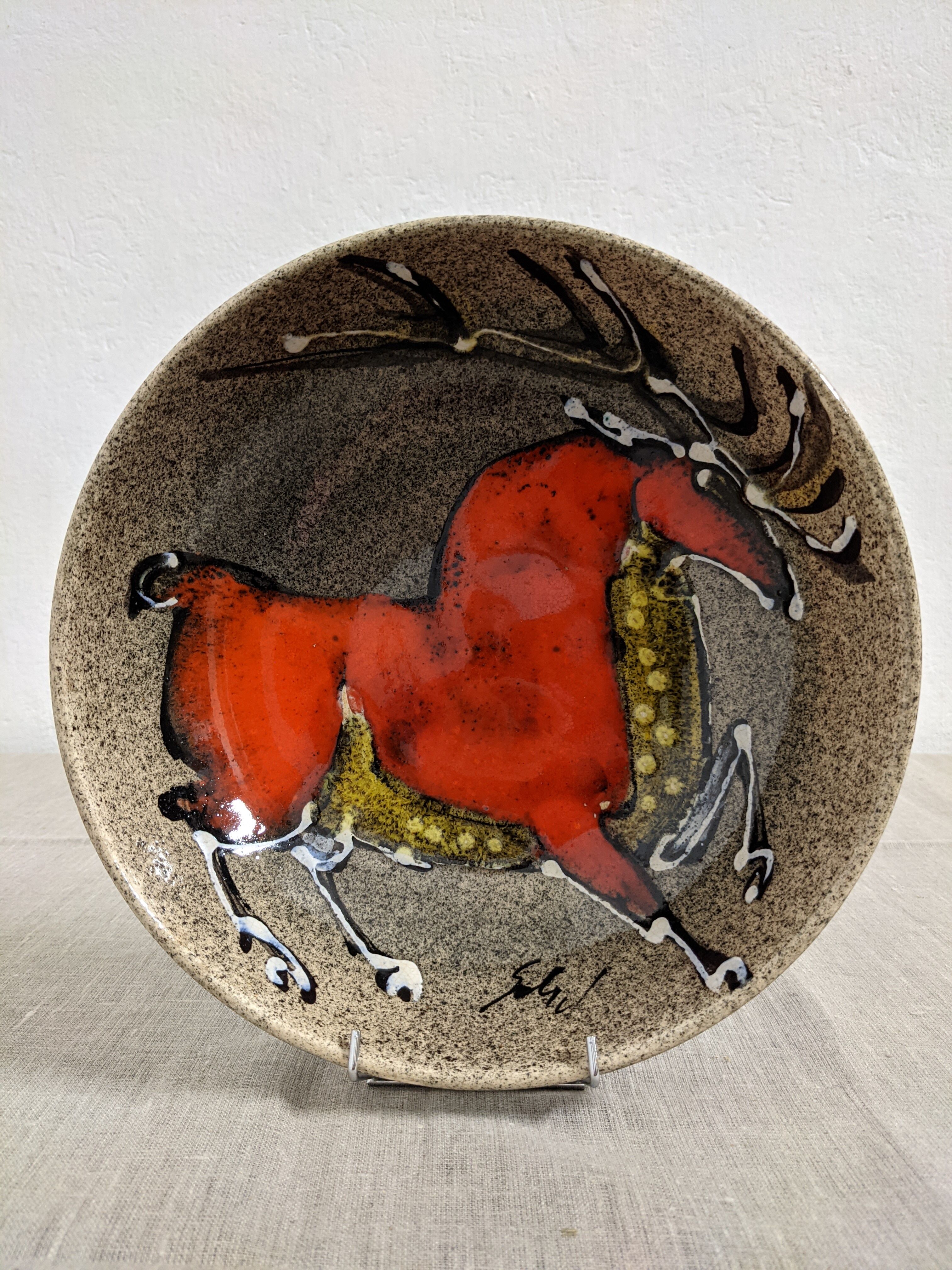 Hollow earthenware dish signed Gehel 50s/60s