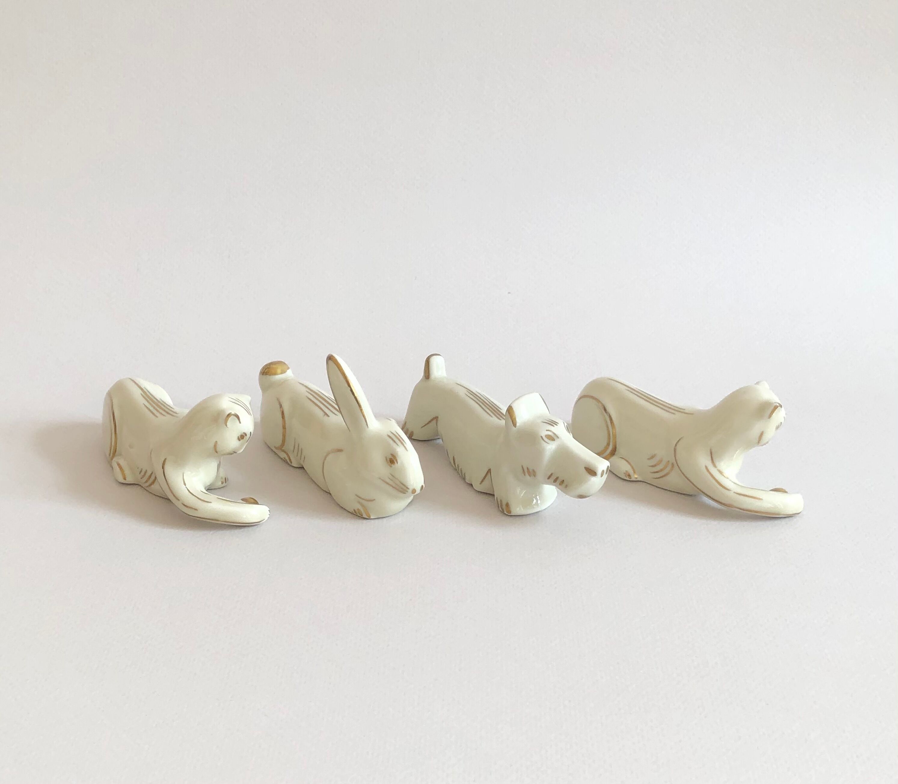 Set of 8 art deco ceramic animal knife holders