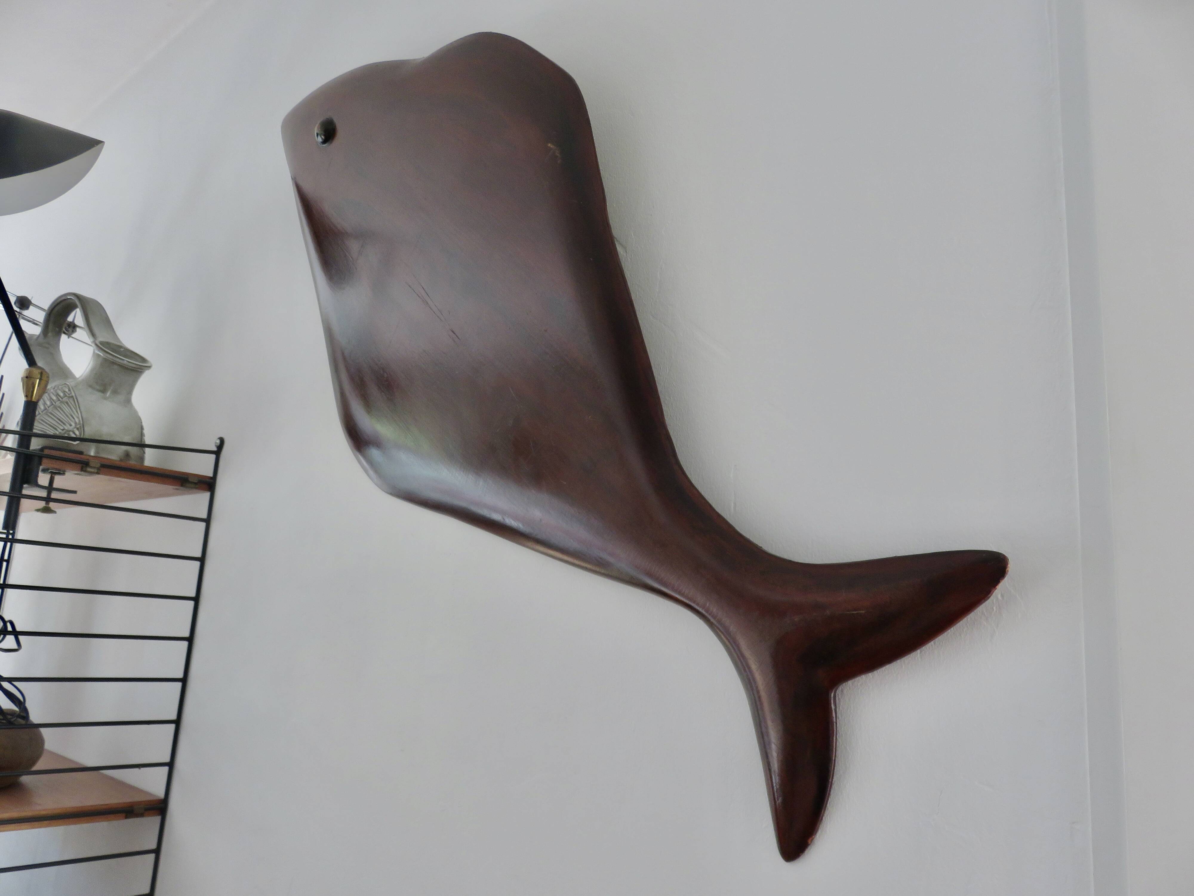 Important wall decoration featuring a teak shark - 103cm - year 2012