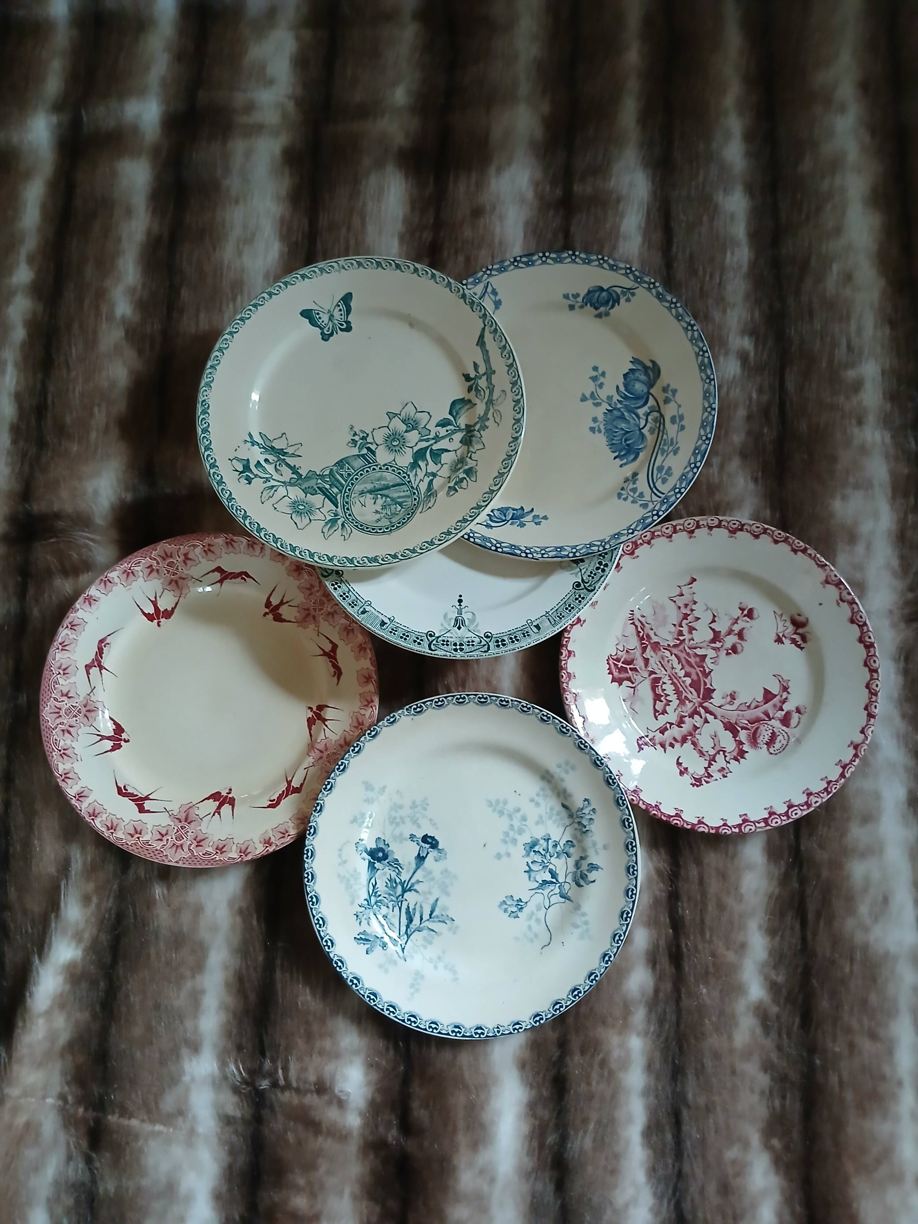 10 antique flat plates in ironstone