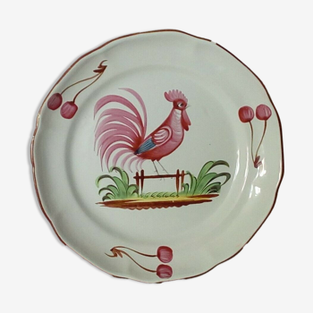 St. Clement Luneville decor plate with coqe a la barriere and cherries 19 eme