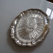 Plat serviteur apéritif métal argenté poinçon HKE et verre