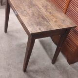 Small rustic children's table in old oak wood with drawer and shell handle