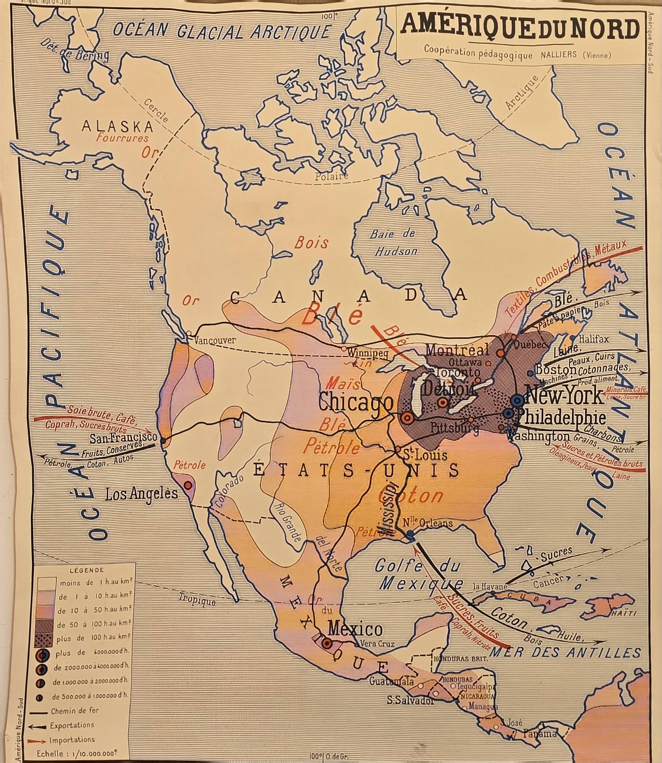 Old geography map / school map South America North America
