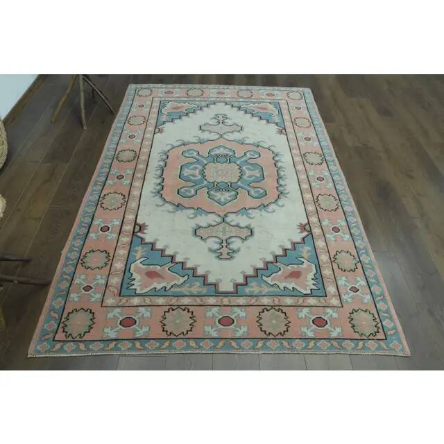 1970s Vintage Turkish Oushak Handmade Wool Cotton Orange Area Rug 160x227