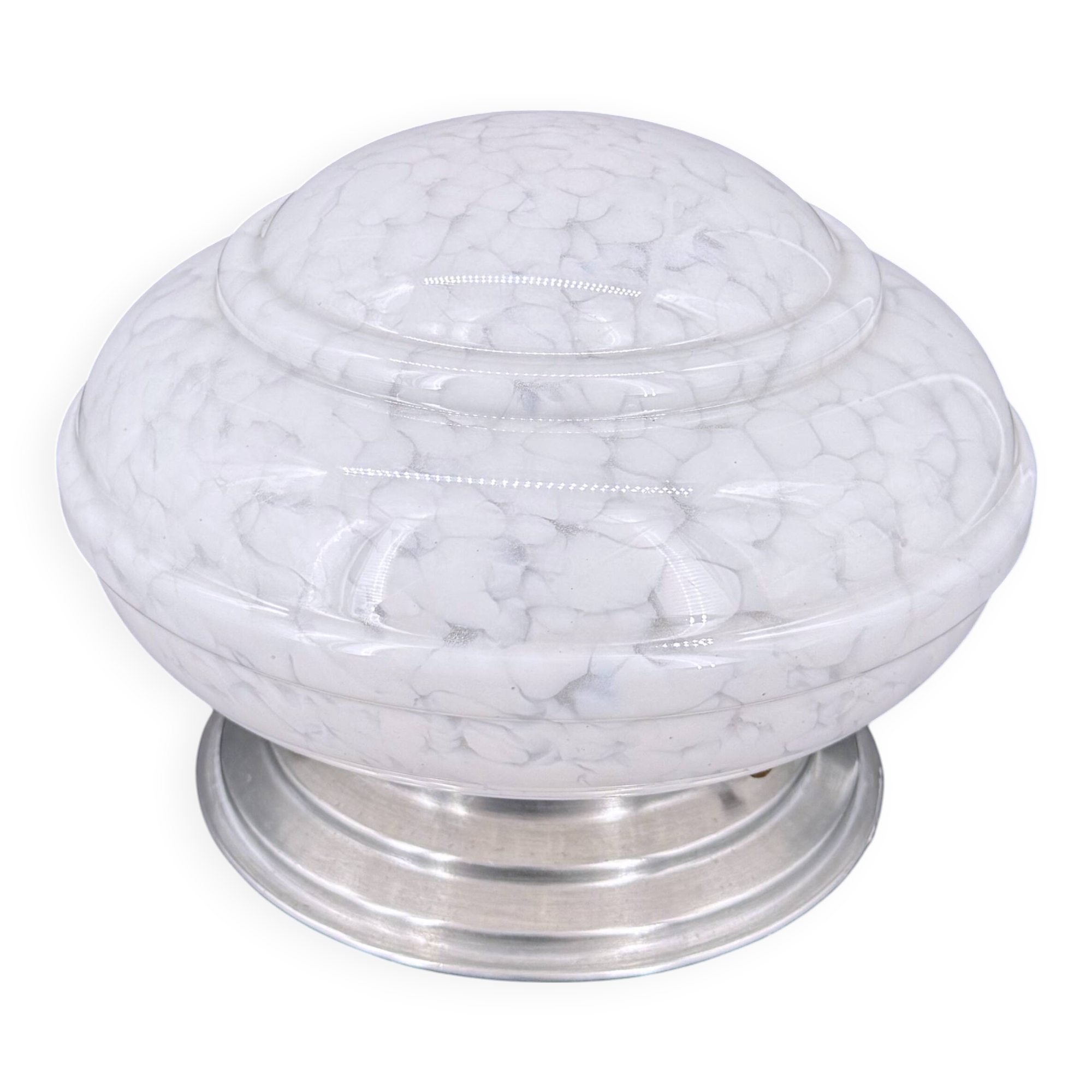 Plafonnier Art déco en verre moucheté blanc – France, années 30