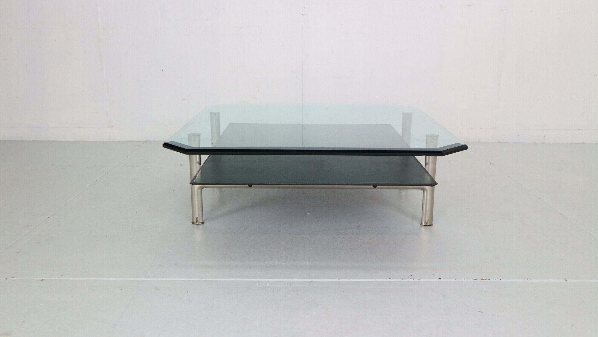 B&B Italia 'Diesis' Two-Tier Glass and Leather Coffee Table by Antonio Citterio
