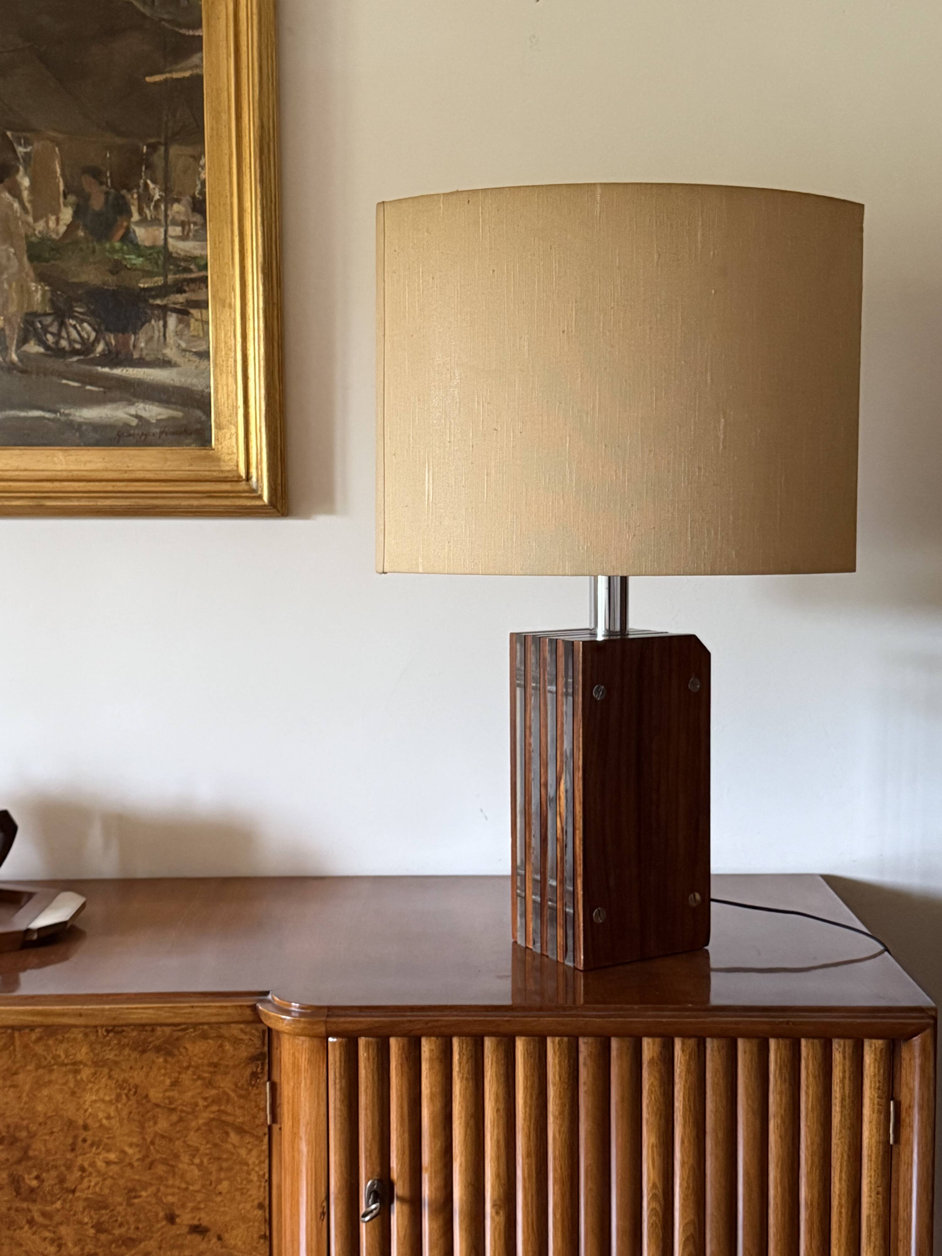 Hollywood regency wood and lucite table lamp base, Italy, 1970s