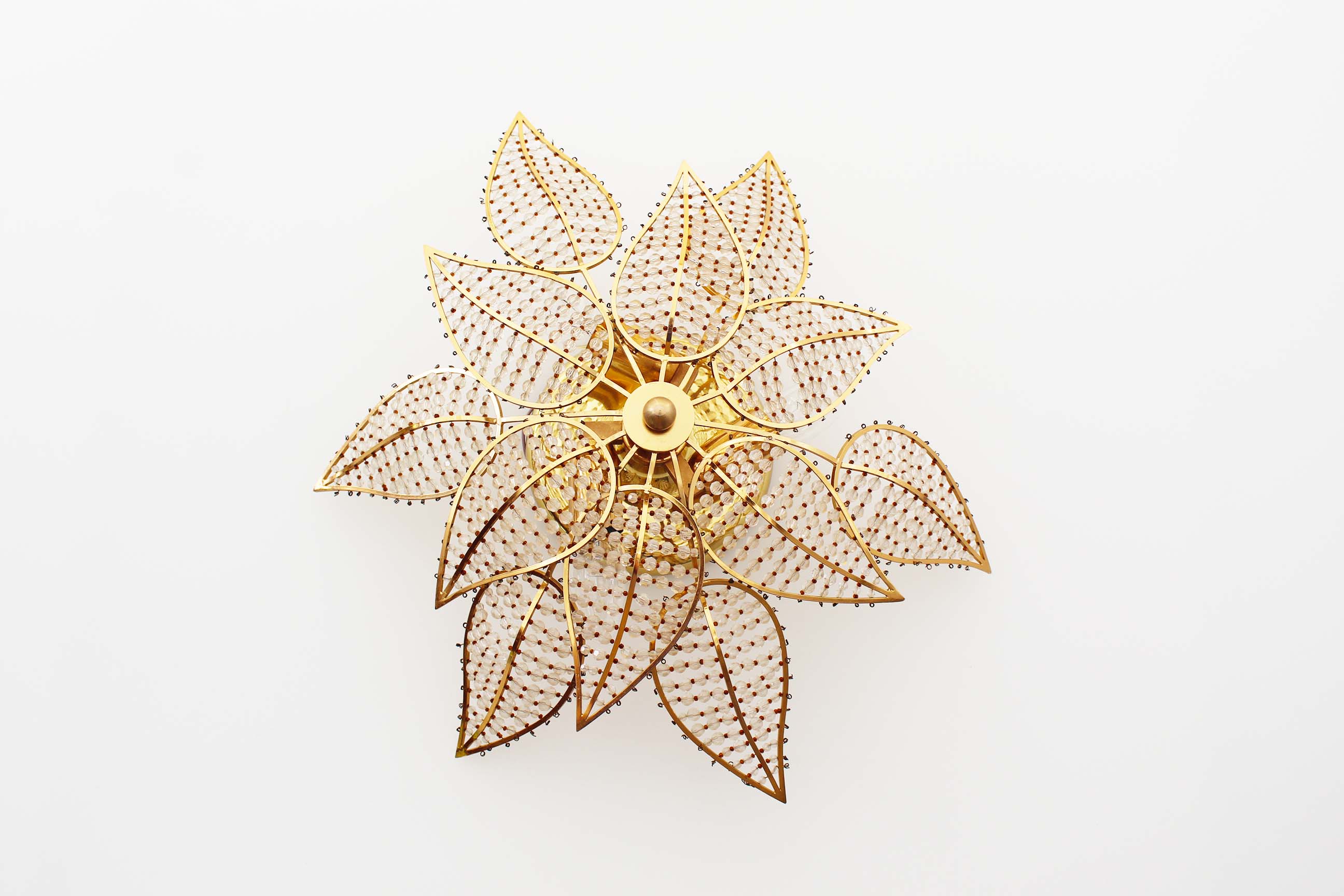 Brass and crystal flush mount ceiling or wall light by Palwa